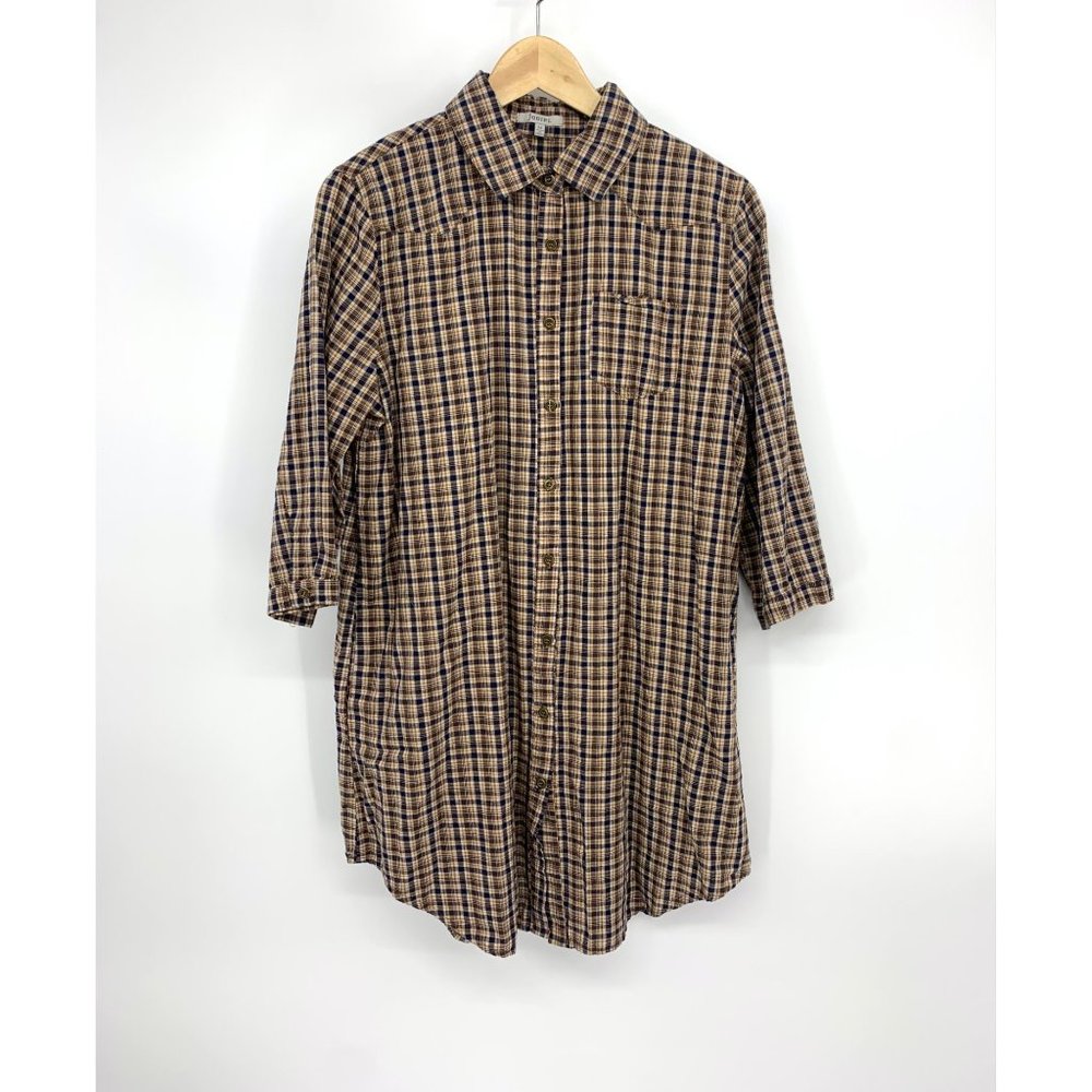 Jodifl plaid 3/4 sleeve button front shirt dress size medium